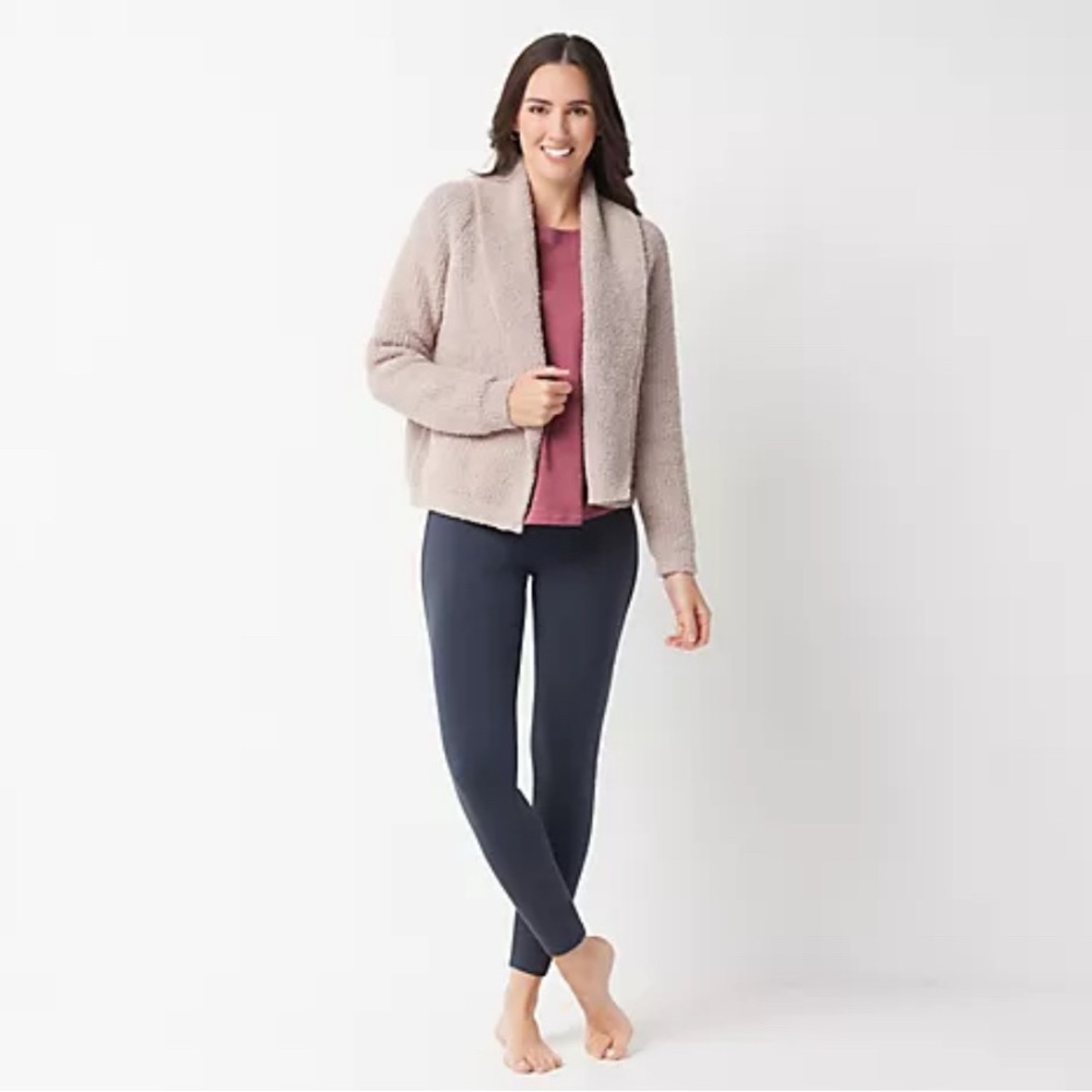 Barefoot Dreams CozyChic Ribbed Shawl Collar Cardi Large Taupe